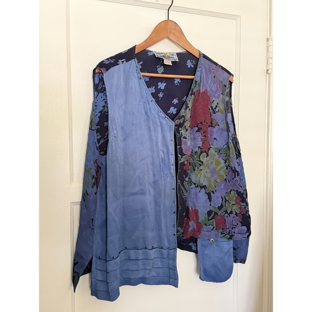 Tienda Ho Vintage Silk Vest Boho 90s Y2K Art Teacher Yoga Flowy Blue One Size
